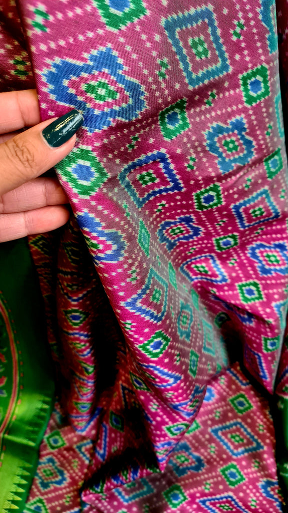 Zynah Pink Color Soft Silk Ikkat Printed Saree with woven zari borders; Custom Stitched/Ready-made Blouse, Fall, Petticoat; Shipping available USA, Worldwide