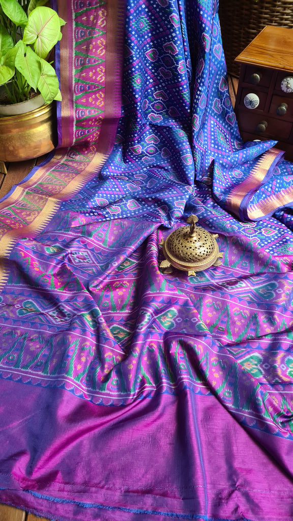 Zynah Blue Color 2 Soft Silk Ikkat Printed Saree with woven zari borders; Custom Stitched/Ready-made Blouse, Fall, Petticoat; Shipping available USA, Worldwide