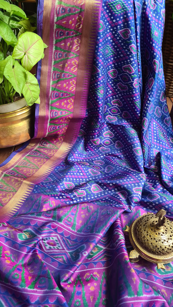 Zynah Blue Color 2 Soft Silk Ikkat Printed Saree with woven zari borders; Custom Stitched/Ready-made Blouse, Fall, Petticoat; Shipping available USA, Worldwide