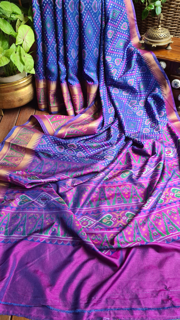 Zynah Blue Color 2 Soft Silk Ikkat Printed Saree with woven zari borders; Custom Stitched/Ready-made Blouse, Fall, Petticoat; Shipping available USA, Worldwide