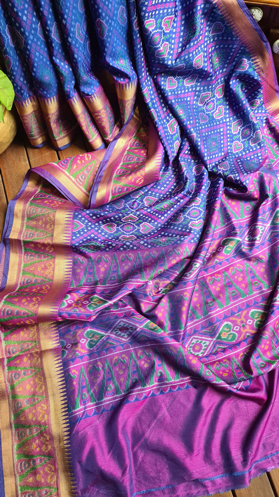 Zynah Blue Color 2 Soft Silk Ikkat Printed Saree with woven zari borders; Custom Stitched/Ready-made Blouse, Fall, Petticoat; Shipping available USA, Worldwide