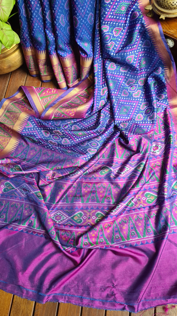 Zynah Blue Color 2 Soft Silk Ikkat Printed Saree with woven zari borders; Custom Stitched/Ready-made Blouse, Fall, Petticoat; Shipping available USA, Worldwide