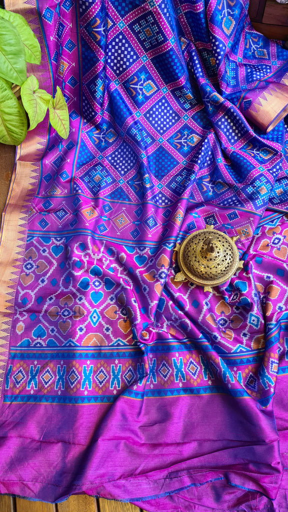 Zynah Blue Color Soft Silk Ikkat Printed Saree with woven zari borders; Custom Stitched/Ready-made Blouse, Fall, Petticoat; Shipping available USA, Worldwide