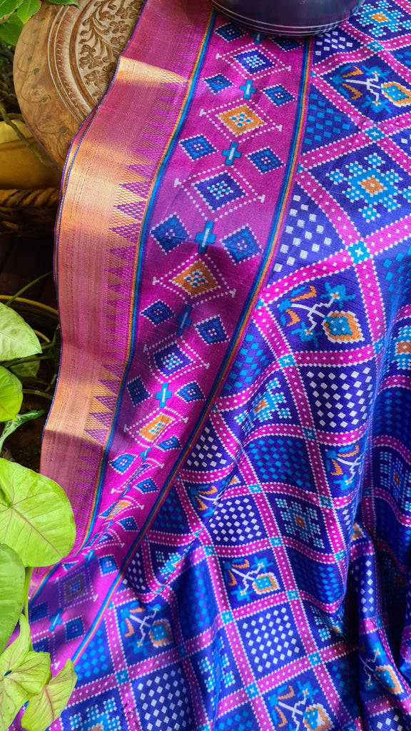 Zynah Blue Color Soft Silk Ikkat Printed Saree with woven zari borders; Custom Stitched/Ready-made Blouse, Fall, Petticoat; Shipping available USA, Worldwide
