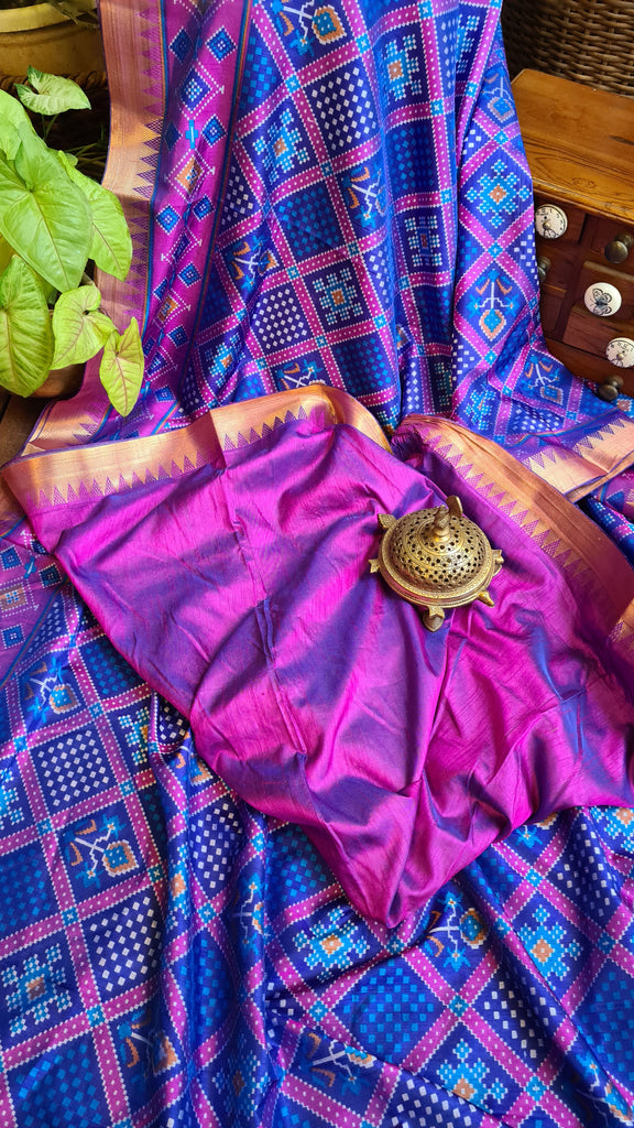 Zynah Blue Color Soft Silk Ikkat Printed Saree with woven zari borders; Custom Stitched/Ready-made Blouse, Fall, Petticoat; Shipping available USA, Worldwide