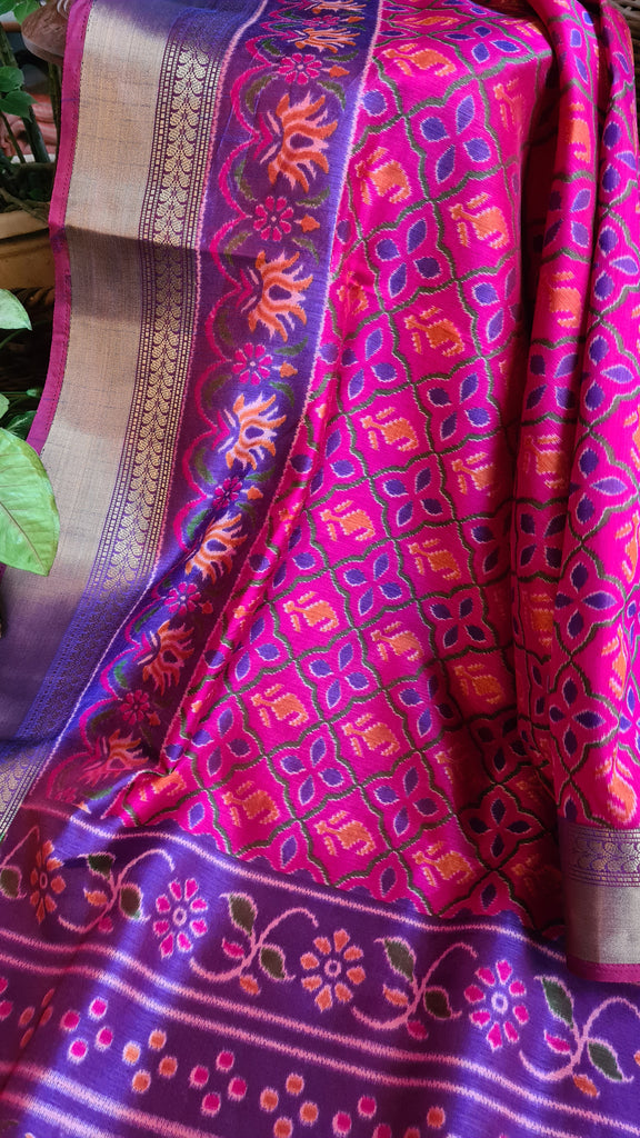 Zynah Pink Color(2) Soft Silk Ikkat Printed Saree with woven zari borders; Custom Stitched/Ready-made Blouse, Fall, Petticoat; Shipping available USA, Worldwide