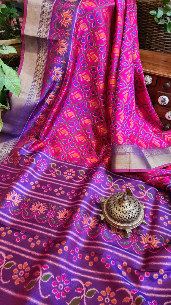 Zynah Pink Color(2) Soft Silk Ikkat Printed Saree with woven zari borders; Custom Stitched/Ready-made Blouse, Fall, Petticoat; Shipping available USA, Worldwide