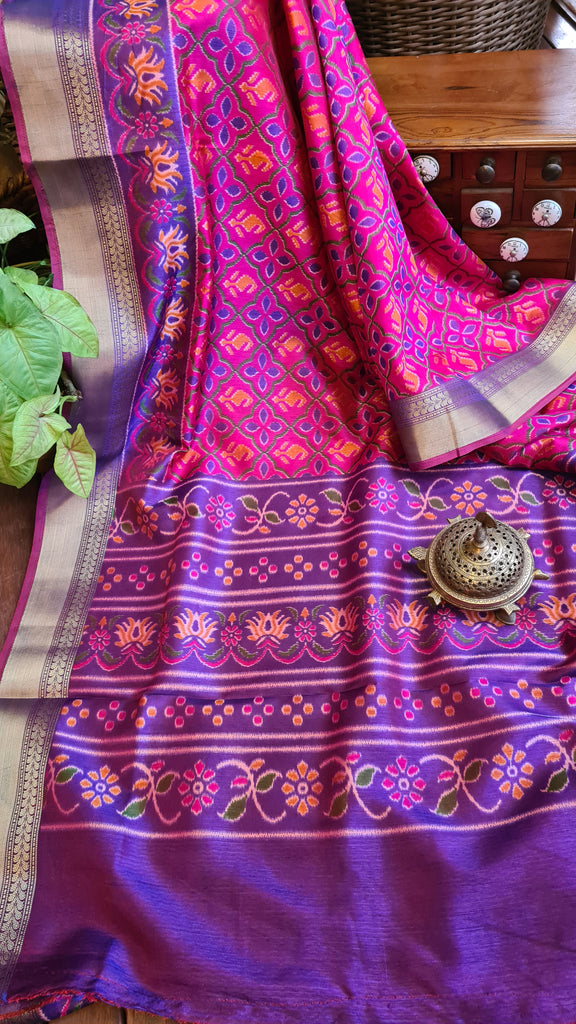 Zynah Pink Color(2) Soft Silk Ikkat Printed Saree with woven zari borders; Custom Stitched/Ready-made Blouse, Fall, Petticoat; Shipping available USA, Worldwide
