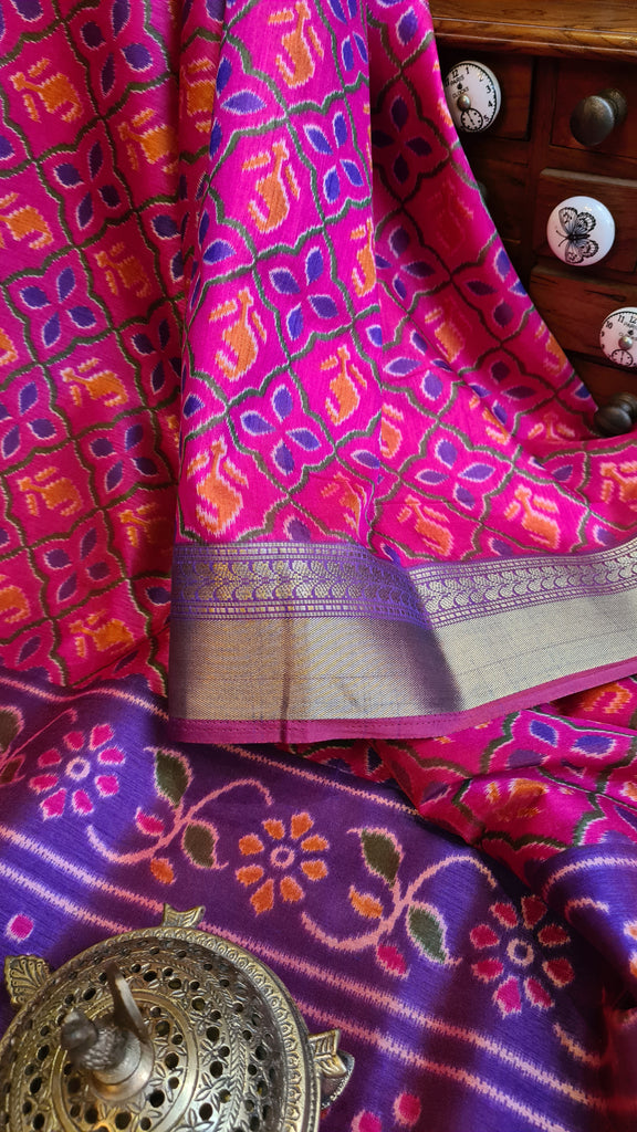 Zynah Pink Color(2) Soft Silk Ikkat Printed Saree with woven zari borders; Custom Stitched/Ready-made Blouse, Fall, Petticoat; Shipping available USA, Worldwide