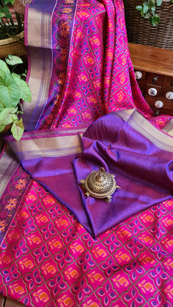 Zynah Pink Color(2) Soft Silk Ikkat Printed Saree with woven zari borders; Custom Stitched/Ready-made Blouse, Fall, Petticoat; Shipping available USA, Worldwide