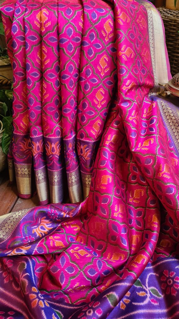 Zynah Pink Color(2) Soft Silk Ikkat Printed Saree with woven zari borders; Custom Stitched/Ready-made Blouse, Fall, Petticoat; Shipping available USA, Worldwide