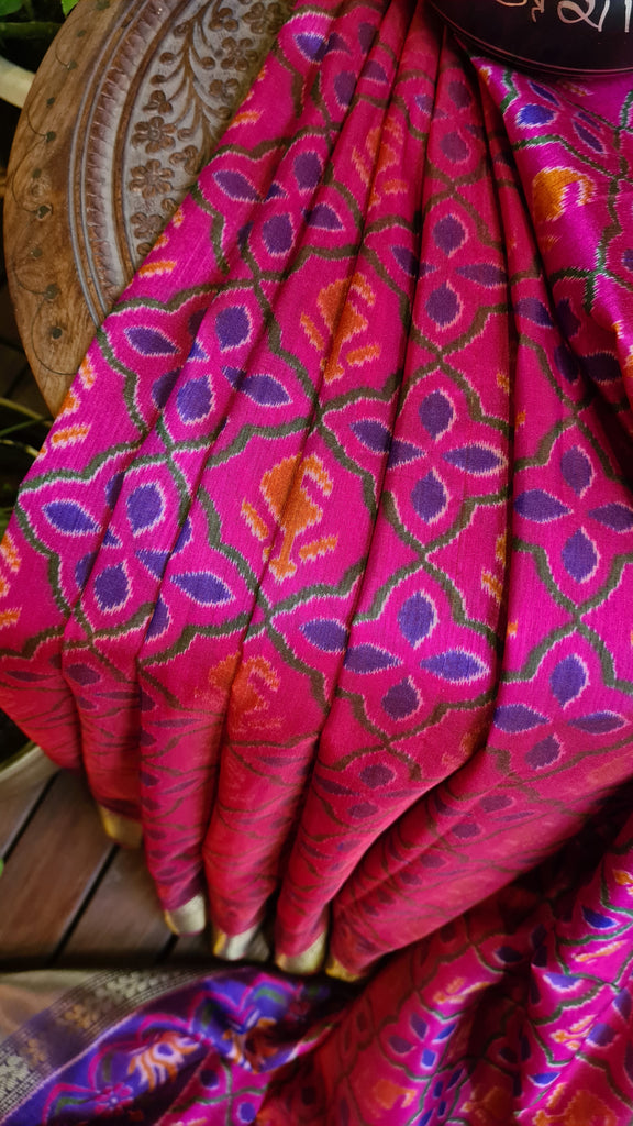Zynah Pink Color(2) Soft Silk Ikkat Printed Saree with woven zari borders; Custom Stitched/Ready-made Blouse, Fall, Petticoat; Shipping available USA, Worldwide