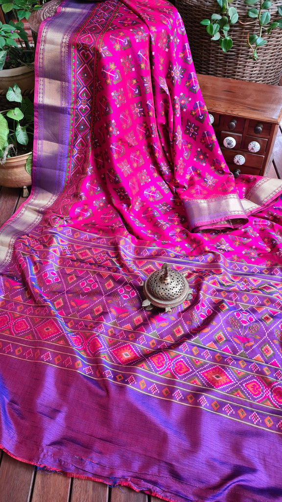 Zynah Pink Color Soft Silk Ikkat Printed Saree with woven zari borders; Custom Stitched/Ready-made Blouse, Fall, Petticoat; Shipping available USA, Worldwide