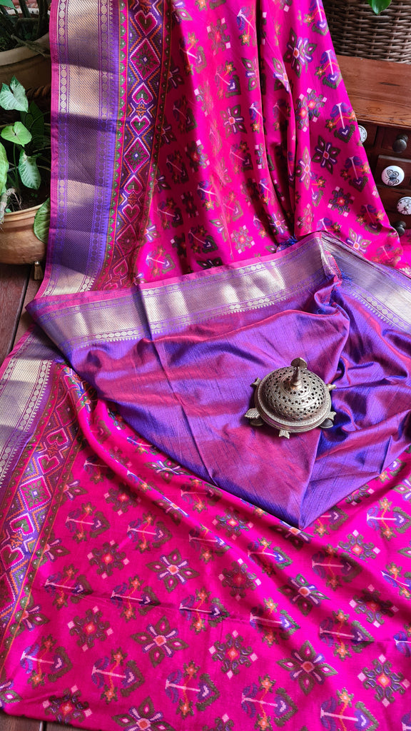 Zynah Pink Color Soft Silk Ikkat Printed Saree with woven zari borders; Custom Stitched/Ready-made Blouse, Fall, Petticoat; Shipping available USA, Worldwide