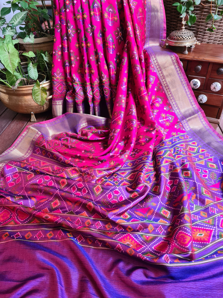 Zynah Pink Color Soft Silk Ikkat Printed Saree with woven zari borders; Custom Stitched/Ready-made Blouse, Fall, Petticoat; Shipping available USA, Worldwide