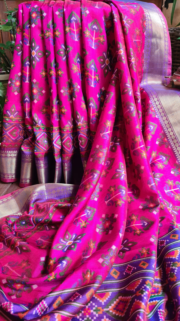 Zynah Pink Color Soft Silk Ikkat Printed Saree with woven zari borders; Custom Stitched/Ready-made Blouse, Fall, Petticoat; Shipping available USA, Worldwide