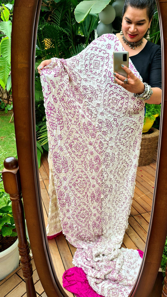 Zynah Pure Gajji Silk Designer Bandhani Saree with Zari Border & Pallu; Custom Stitched/Ready-made Blouse, Fall, Petticoat; Shipping available USA, Worldwide