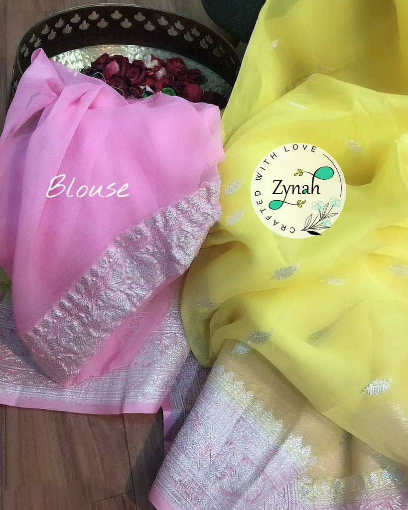 Zynah Pure Banarasi Handloom Khaddi Georgette Saree with Zari Weave; Custom Stitched/Ready-made Blouse, Fall, Petticoat; Shipping available USA, Worldwide