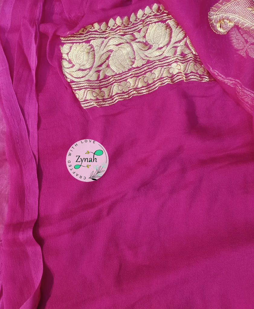 Zynah Pure Banarasi Handloom Khaddi Georgette Saree with Zari Weave; Custom Stitched/Ready-made Blouse, Fall, Petticoat; Shipping available USA, Worldwide