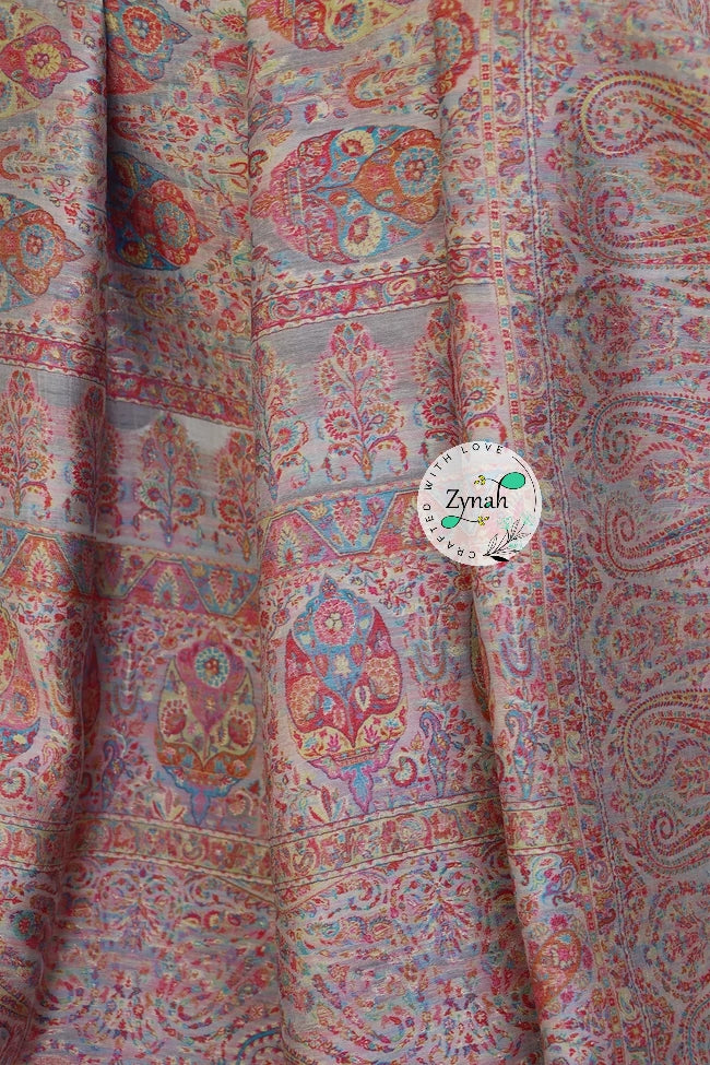 Zynah Pure Silk Kani Jamawar Saree with Grand Pallu & Border; Custom Stitched/Ready-made Blouse, Fall, Petticoat; Shipping available USA, Worldwide