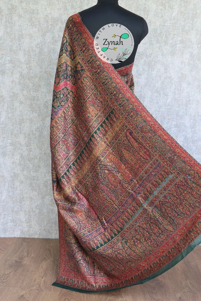 Zynah Pure Silk Kani Jamawar Saree with Grand Pallu & Border; Custom Stitched/Ready-made Blouse, Fall, Petticoat; Shipping available USA, Worldwide