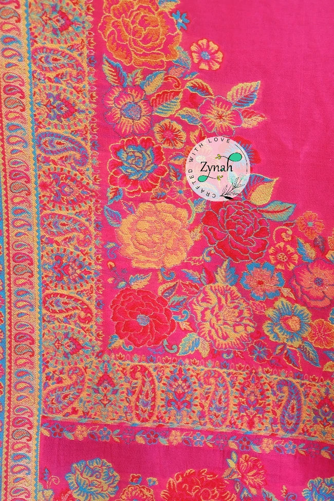 Zynah Pure Silk Kani Jamawar Saree with Grand Pallu & Border; Custom Stitched/Ready-made Blouse, Fall, Petticoat; Shipping available USA, Worldwide