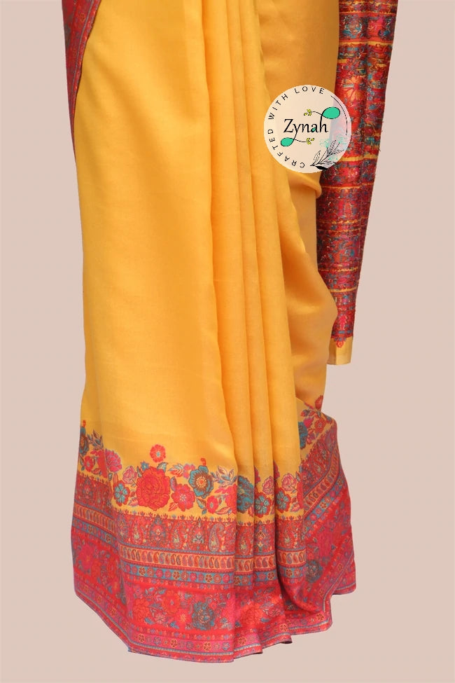 Zynah Pure Silk Kani Jamawar Saree with Grand Pallu & Border; Custom Stitched/Ready-made Blouse, Fall, Petticoat; Shipping available USA, Worldwide