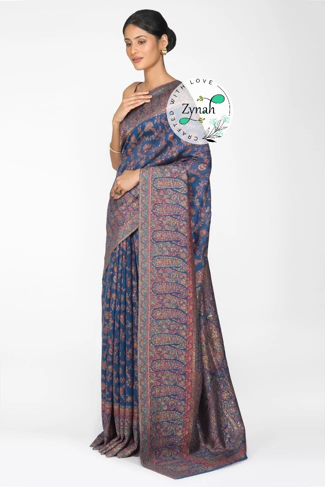Zynah Pure Silk Kani Jamawar Saree with Grand Pallu & Border; Custom Stitched/Ready-made Blouse, Fall, Petticoat; Shipping available USA, Worldwide