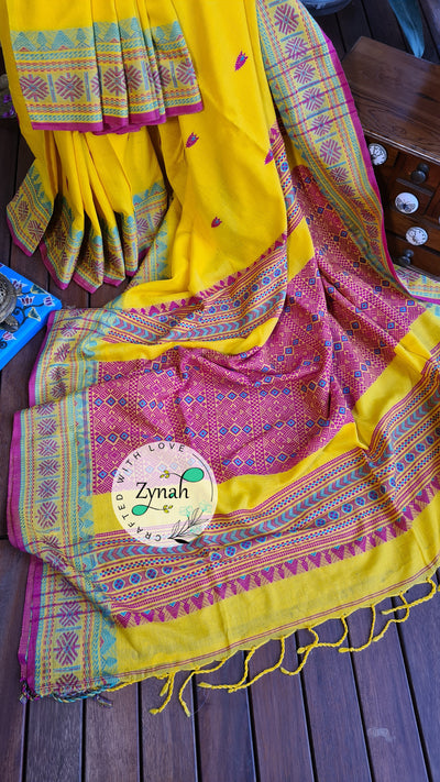 Zynah Pure Organic Khadi(140c) Jamdhani Saree; Custom Stitched/Ready-made Blouse, Fall, Petticoat; Shipping available USA, Worldwide