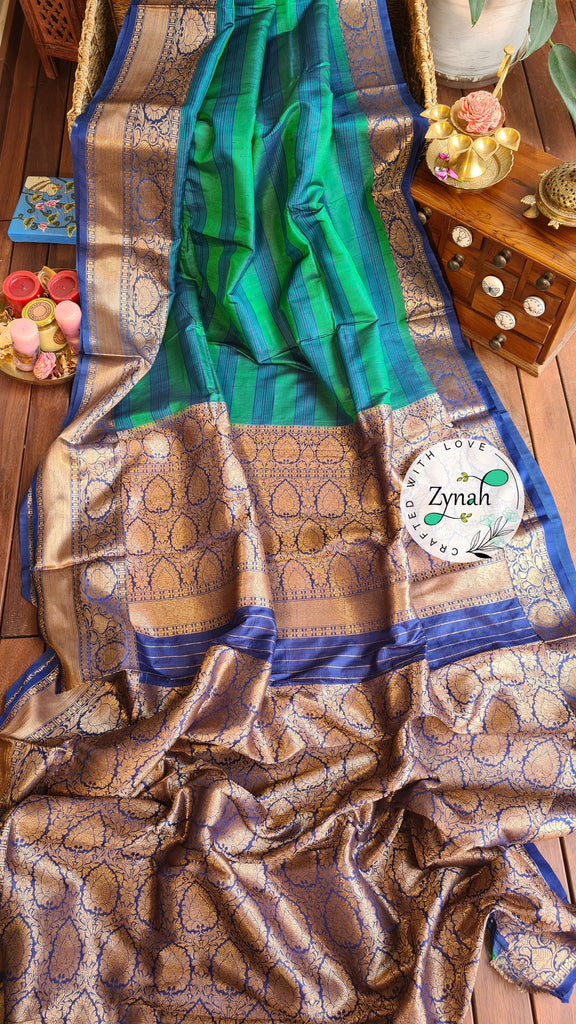 Zynah Pure Tussar Banarasi Silk Saree with Antique Zari; Custom Stitched/Ready-made Blouse, Fall, Petticoat; Shipping available USA, Worldwide