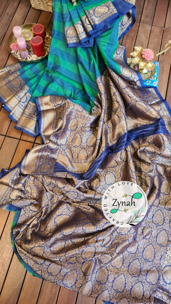 Zynah Pure Tussar Banarasi Silk Saree with Antique Zari; Custom Stitched/Ready-made Blouse, Fall, Petticoat; Shipping available USA, Worldwide