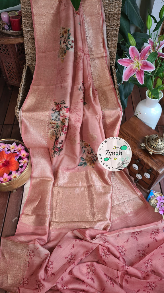 Zynah Pure Tussar Banarasi Silk Saree; Custom Stitched/Ready-made Blouse, Fall, Petticoat; Shipping available USA, Worldwide