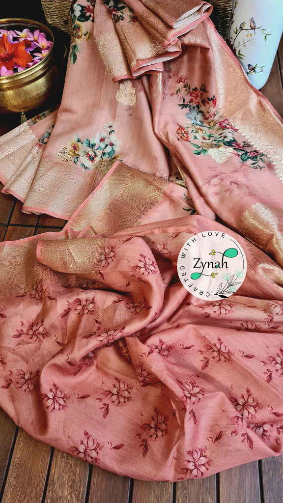 Zynah Pure Tussar Banarasi Silk Saree; Custom Stitched/Ready-made Blouse, Fall, Petticoat; Shipping available USA, Worldwide