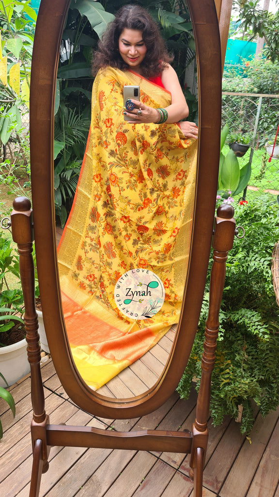 Zynah Pure Tussar Banarasi Silk Saree; Custom Stitched/Ready-made Blouse, Fall, Petticoat; Shipping available USA, Worldwide