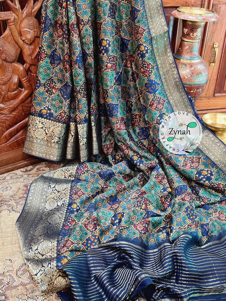 Zynah Pure Munga Silk Saree with Trendy prints & Zari Weave Border; Custom Stitched/Ready-made Blouse, Fall, Petticoat; Shipping available USA, Worldwide