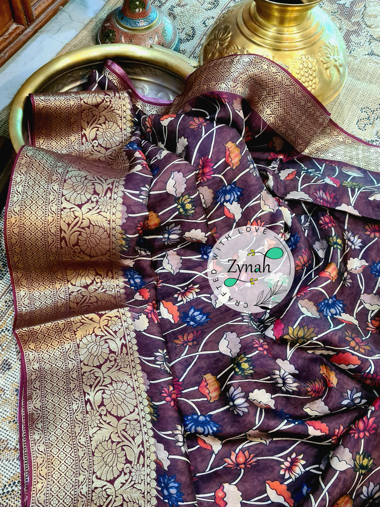 Zynah Pure Munga Silk Saree with Trendy prints & Zari Weave Border; Custom Stitched/Ready-made Blouse, Fall, Petticoat; Shipping available USA, Worldwide