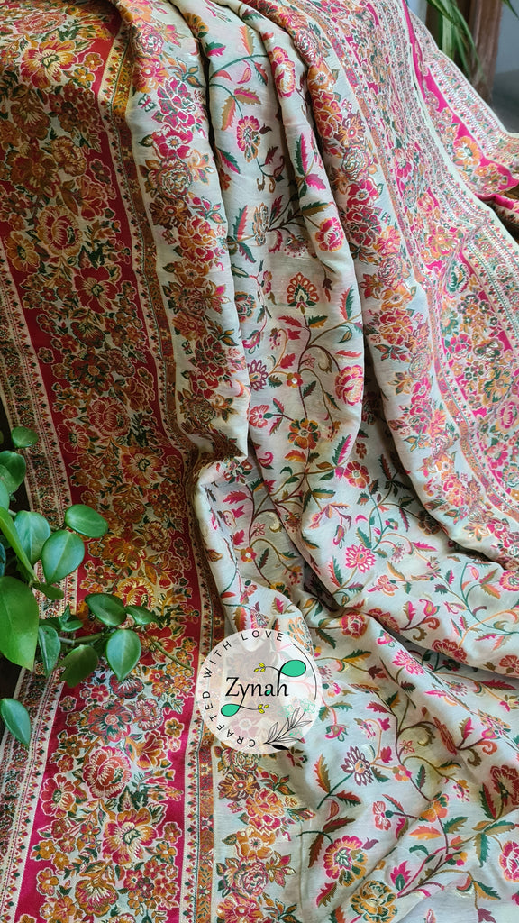 Zynah Pure Kani Silk Cotton Saree with Grand Pallu; Custom Stitched/Ready-made Blouse, Fall, Petticoat; Shipping available USA, Worldwide