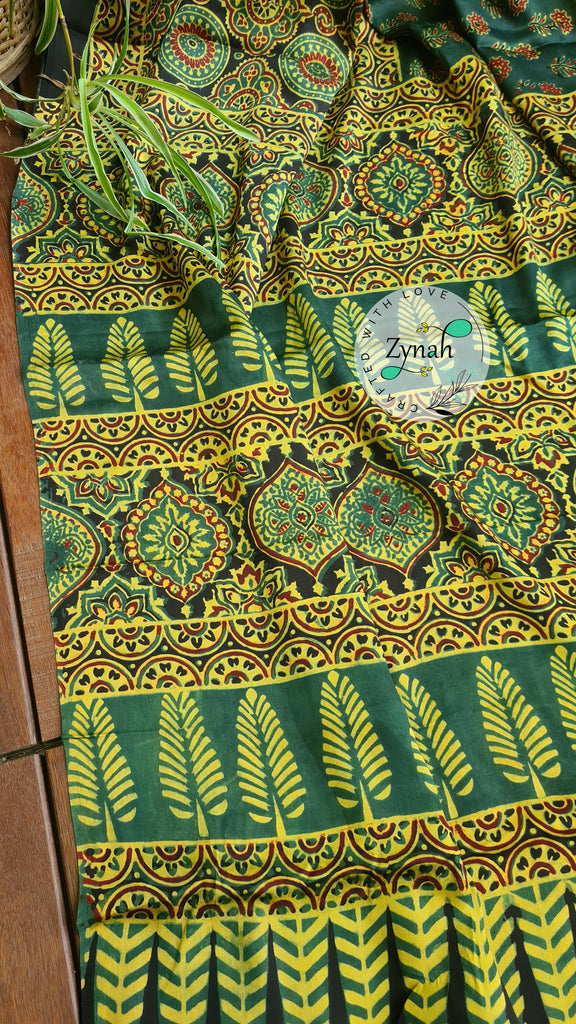 Zynah Pure Modal Silk Ajrakh Saree with Handblock Prints; Custom Stitched/Ready-made Blouse, Fall, Petticoat; Shipping available USA, Worldwide