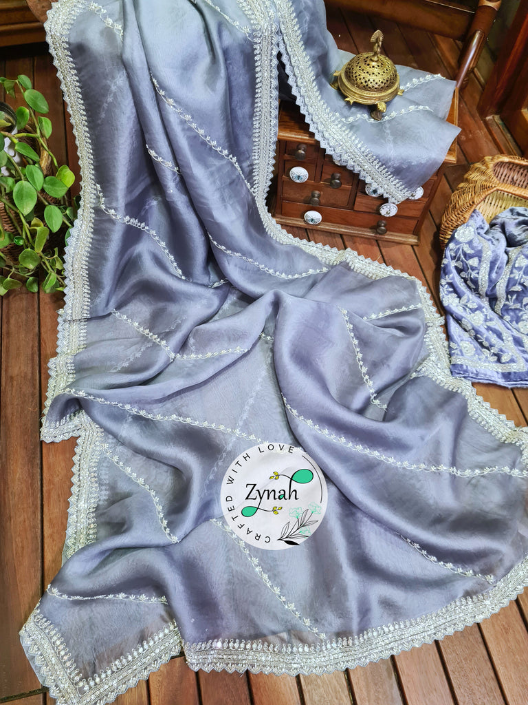 Zynah Pure Organza Silk Saree with Beads, Sequence Work; Custom Stitched/Ready-made Blouse, Fall, Petticoat; Shipping available USA, Worldwide