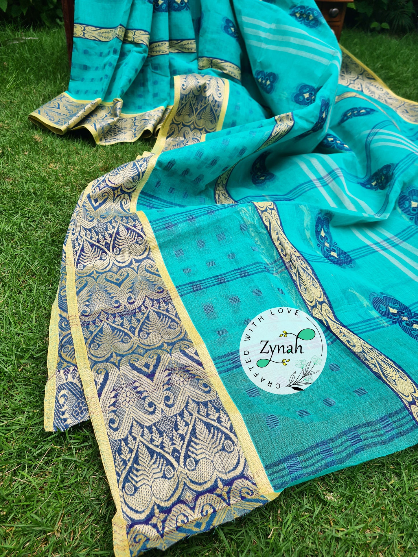 Zynah Light Blue Color Pure Handspun Cotton Saree with Zari Weave Border; Custom Stitched/Ready-made Blouse, Fall, Petticoat; Shipping available USA, Worldwide