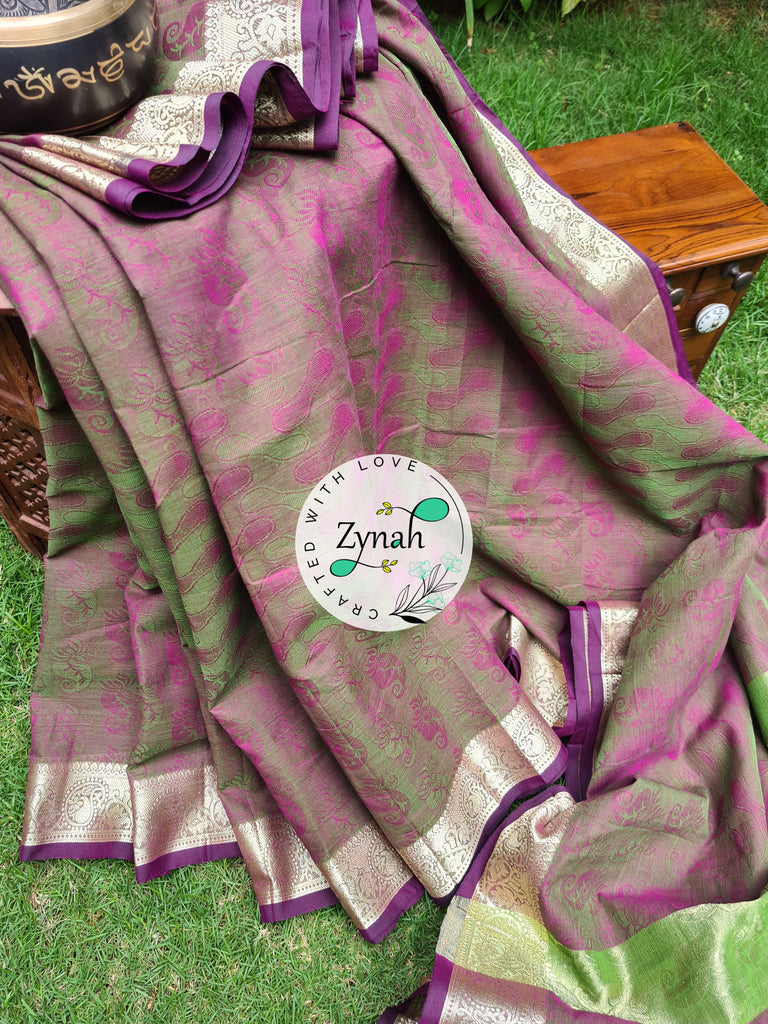 Zynah Violet Color Pure Handspun Cotton Saree with Zari Weave Border; Custom Stitched/Ready-made Blouse, Fall, Petticoat; Shipping available USA, Worldwide