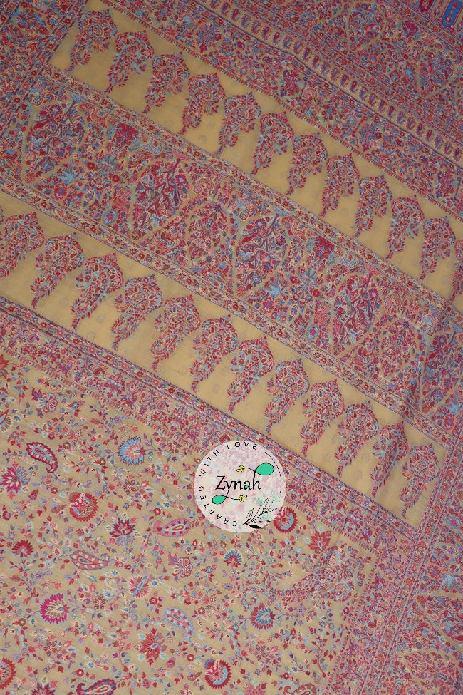Zynah Pure Silk Kani Jamawar Saree with Grand Pallu & Border; Custom Stitched/Ready-made Blouse, Fall, Petticoat; Shipping available USA, Worldwide