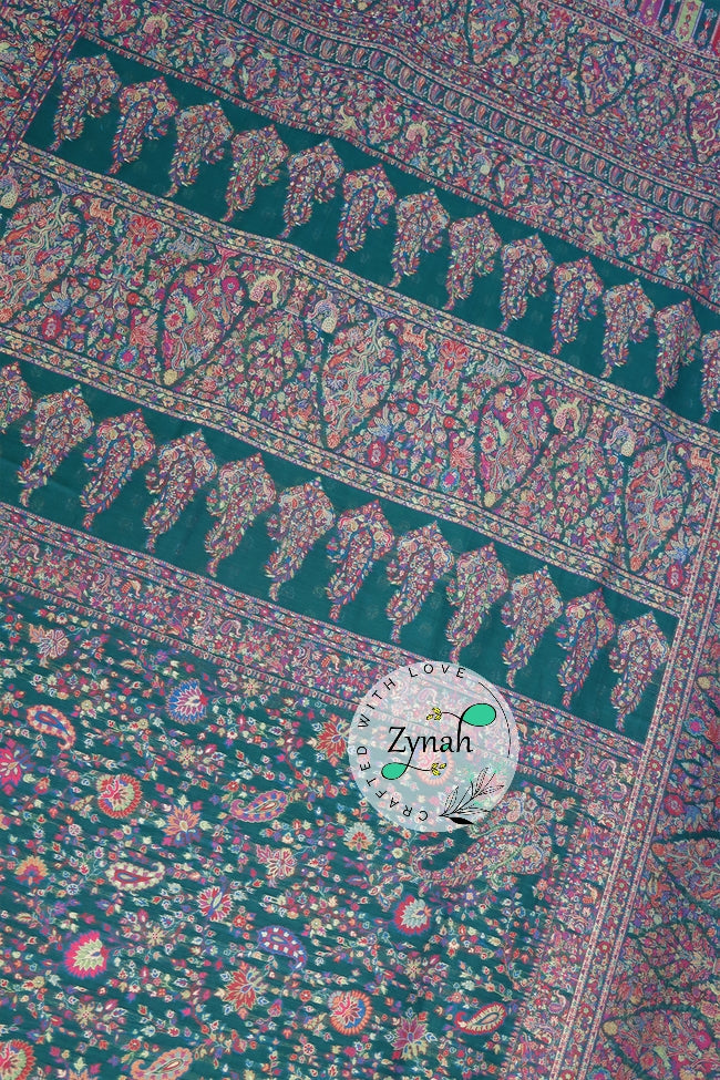 Zynah Pure Silk Kani Jamawar Saree with Grand Pallu & Border; Custom Stitched/Ready-made Blouse, Fall, Petticoat; Shipping available USA, Worldwide