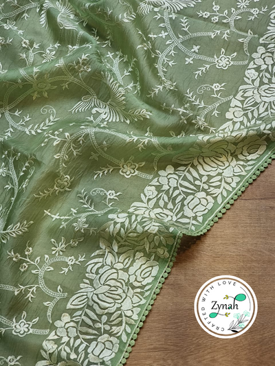 Zynah Teal Color Pure Organza Silk Saree with Parsi Gara Inspired Embroidery & Crochet Lace; Custom Stitched/Ready-made Blouse, Fall, Petticoat; Shipping available USA, Worldwide Zynah Teal Color Pure Organza Silk Saree with Parsi Gara Inspired Embroidery & Crochet Lace; Custom Stitched/Ready-made Blouse, Fall, Petticoat; Shipping available USA, Worldwide