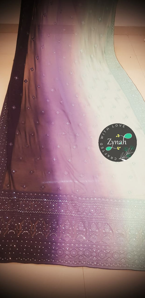 Zynah Pure Georgette Double-shaded Chikankari Saree with Sequence work; Custom Stitched/Ready-made Blouse, Fall, Petticoat; Shipping available USA, Worldwide