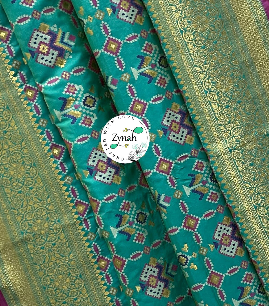 Zynah Pure Banarasi Soft Silk Saree with Patan Patola Weave; Custom Stitched/Ready-made Blouse, Fall, Petticoat; Shipping available USA, Worldwide