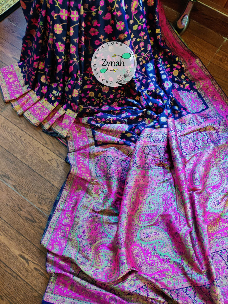 Zynah Pure Kani Silk Cotton Saree with Grand Pallu & Jaal woven body; Custom Stitched/Ready-made Blouse, Fall, Petticoat; Shipping available USA, Worldwide