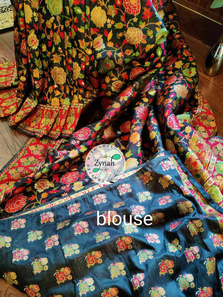 Zynah Pure Kani Silk Cotton Saree with Grand Pallu & Jaal woven body; Custom Stitched/Ready-made Blouse, Fall, Petticoat; Shipping available USA, Worldwide
