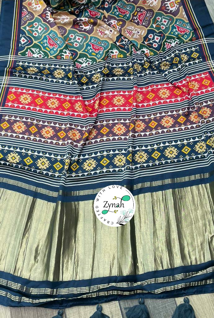 Zynah Pure Gajji Silk Patan Patola Saree with Tissue Zari Pallu; Custom Stitched/Ready-made Blouse, Fall, Petticoat; Shipping available USA, Worldwide
