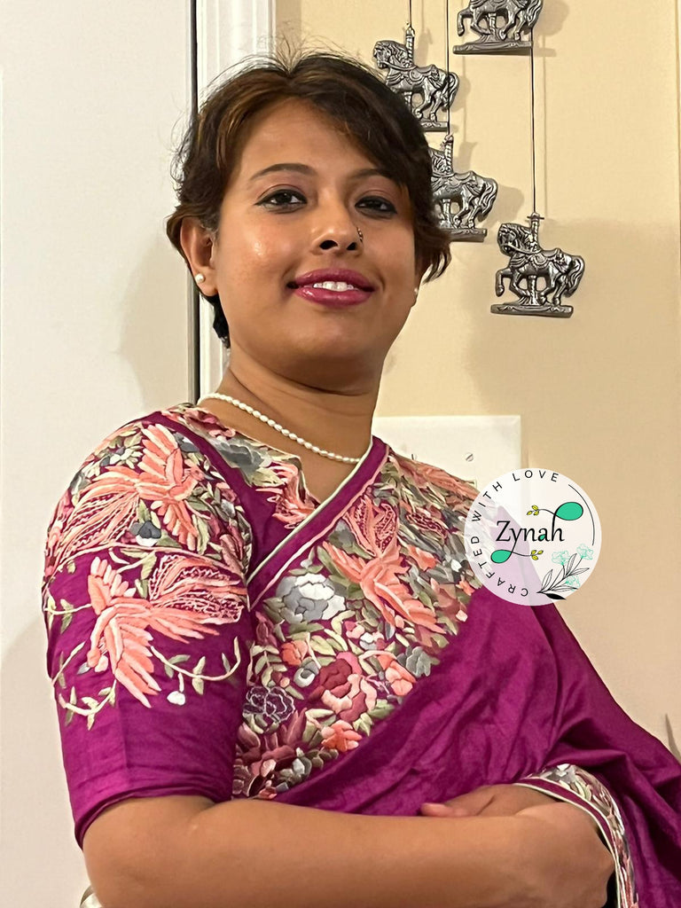 Zynah Pink Color Made to Order Pure Tussar Silk Parsi Gara Handcrafted Saree; Custom Stitched/Ready-made Blouse, Fall, Petticoat; Shipping available USA, Worldwide